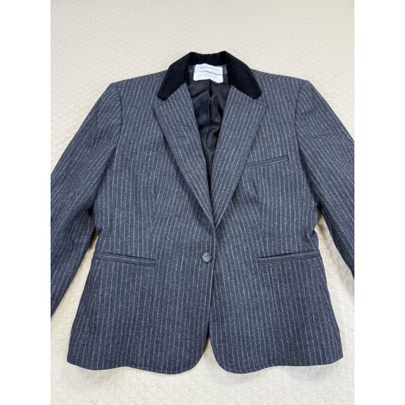 Evan Picone Lord & Taylor Pinstripe Blazer Velvet Collar Vintage | Size 12 - Picture 3 of 14